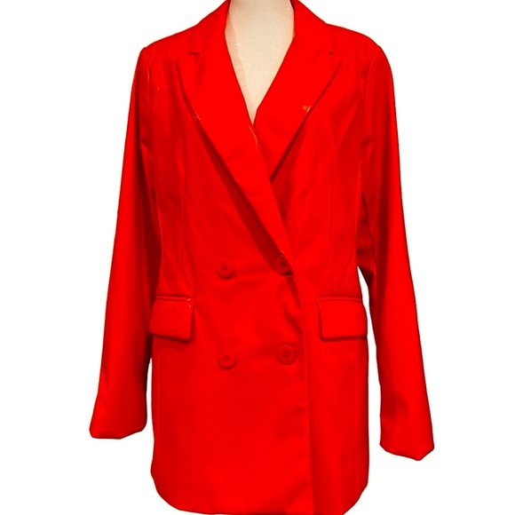 NWT HOUSE OF HARLOW 1960 VEGAN LEATHER BLAZER FULLY LINED HOLIDAY RED - Picture 1 of 11